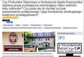 Skuteczna interwencja państwa Kwiatkiewicz i Telewizja.Patriot24.net! Prokurator Rejonowy w Lesznie uznał argumenty i wycofał decyzję o odmowie wszczęcia dochodzenia dot. 2-krotnego okłamania policjantów. Szefowi Agro Fondi sp. z o.o. grozi 8 lat więzienia